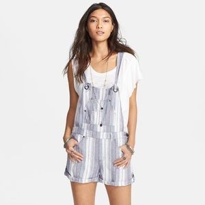 Free People Shortalls Striped Slouchy Linen